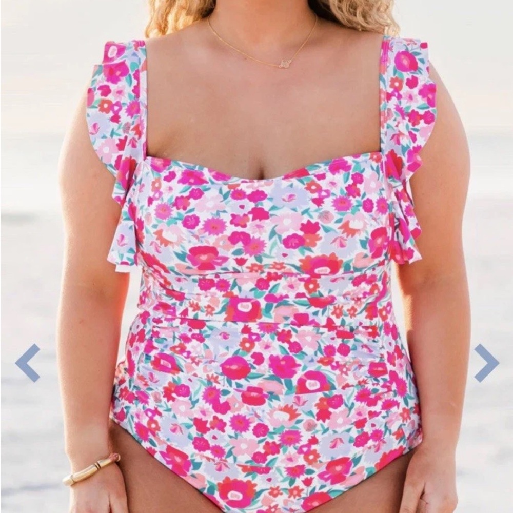 Chic Soul 3XL One Piece Swimsuit “Bahama Beauty” Pink Floral Plus Size Swim NWT - Picture 3 of 8